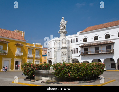 Statua di Cristoforo Colombo, Plaza Del La Aduana, Cartagena, Colombia Foto Stock