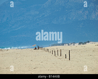 Messaggi indicano il tratto di spiaggia dove la tartaruga marina Caretta caretta depone le uova sulla sua spiaggia di nidificazione a Patara beach turchia Foto Stock