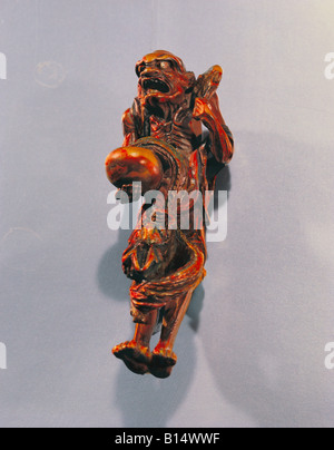 Belle arti, Giappone, Netsuke (pulsante stop), legno laccato in oro, altezza, artista del diritto d'autore non deve essere cancellata Foto Stock