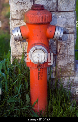 Rosso fuoco idrante sulla strada. Foto Stock