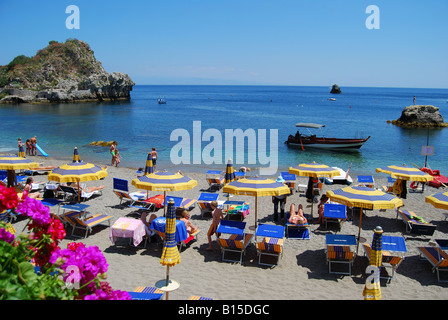 Mazzaro Beach, Taormina, Provincia di Messina, Sicilia, Italia Foto Stock