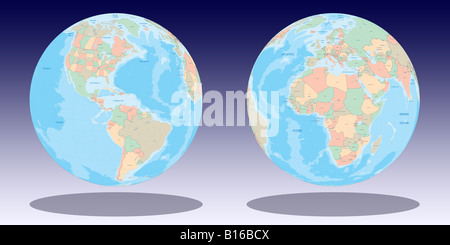 Globo terrestre, ad altissima risoluzione, topografia reale rendering. Due angoli di messa a terra Foto Stock