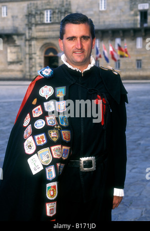 1, 1, spagnolo, spagnolo uomo, uomo adulto, Placa del Obradoiro, città di Santiago de Compostela, La Coruna Provincia, Spagna, Europa Foto Stock