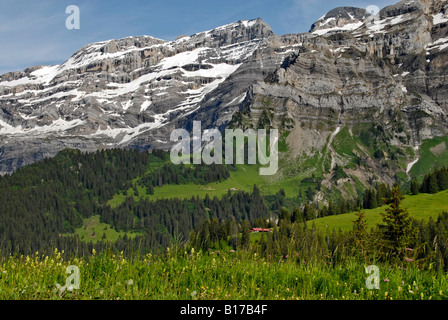 Vista del paesaggio di neve e rabboccato Alpi Svizzere Foto Stock