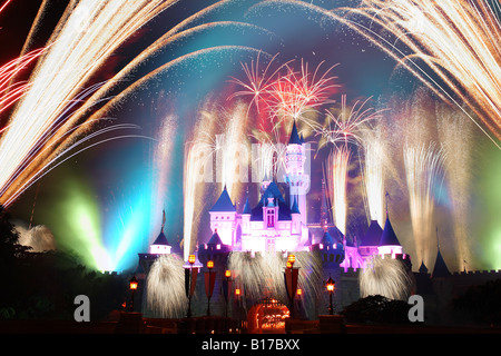 Hong Kong Disney fuochi d'artificio Foto Stock