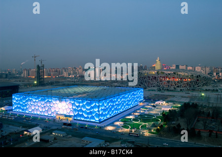 Il Water Cube National Aquatics Centre nuoto Arena e Stadio nazionale presso il Parco di Olimpiadi di Pechino CINA Foto Stock