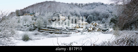 Una mattina nel tardo inverno a Cotswold frazione di Elcombe nella valle Slad, Gloucestershire Foto Stock