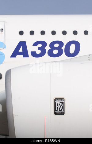 Airbus A380 aereo di linea powered by Rolls Royce Trent 900 motore a getto Foto Stock