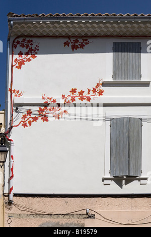 Un affresco che rappresenta un ceppo di vite su un Fontaine-de-Vaucluse casa (Francia).Fresque représentant onu pied de vigne sur une maison Foto Stock