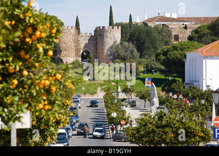 Portogallo Alentejo, Vila Vicosa. La strada principale del piccolo centro di Vila Vicosa nella regione dell'Alentejo in Portogallo. Foto Stock