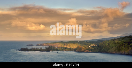 Tramonto a Keanae Penisola di Maui, sulla strada di Hana Foto Stock