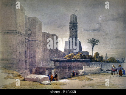 Porta della vittoria e il minareto della moschea El Hakim 1839 Foto Stock