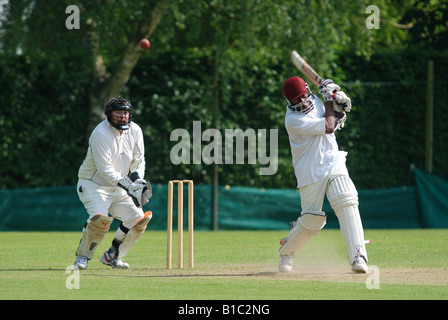 Village cricket a Exhall, Warwickshire, Inghilterra, Regno Unito Foto Stock