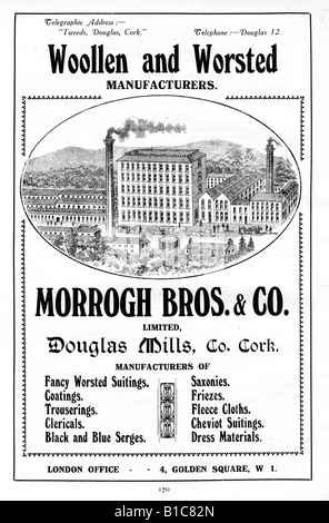 Morrogh Bros Cork 1919 annuncio pubblicitario per il produttore irlandese di prodotti tessili da Douglas Mills Foto Stock