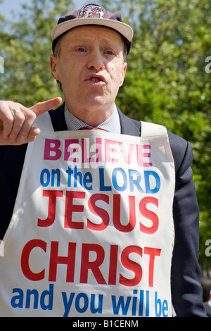 Predicatore cristiano. Speakers Corner, Hyde Park, Londra, Inghilterra Foto Stock