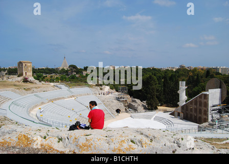 Il Teatro Greco, il Parco Archeologico, Siracusa, Sicilia, Italia Foto Stock