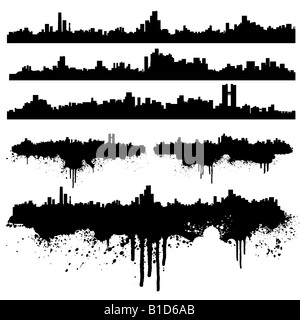 Illustrazione Vettoriale di sei urbane dall'alto pulito e versioni di spruzzi di spruzzi di inchiostro altamente dettagliata Foto Stock
