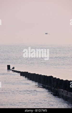 Pennelli e mare alba Cromer Foto Stock