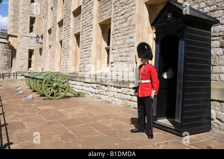 Royal Guard in servizio al di fuori del "Jewel House' a 'Torre di Londra nella città di Londra Inghilterra Gran Bretagna REGNO UNITO Foto Stock