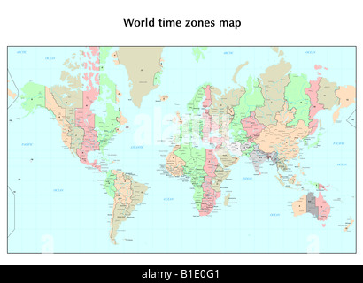 Zone di tempo del mondo mappa Foto Stock