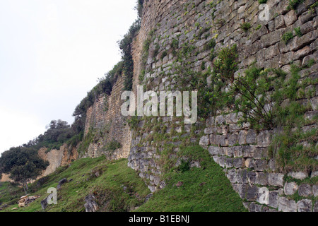 La 600 metri lungo le pareti di pietra delle rovine del Chachapoyan città di Kuelap negli altopiani del nord del Perù. Foto Stock