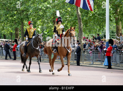 Il Re della truppa, Royal cavallo artiglieria, tornando a Buckingham Palace, parte dell'Trooping la cerimonia del colore, Londra 2008 Foto Stock