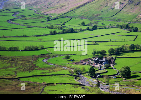 Grande Langdale e 'New Dungeon Ghyll' accanto al flusso che scorre da 'Stickle Tarn', 'Il Lake District' Cumbria Inghilterra England Regno Unito Foto Stock