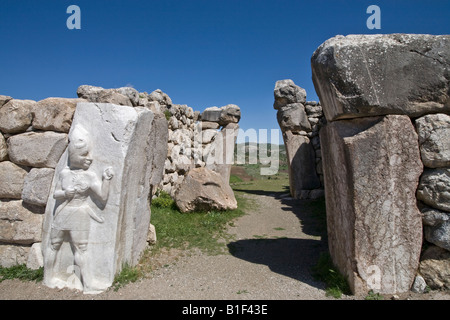 Il Kings Gate all'Hittita città capitale di Hattusa Hattusas, Parco Nazionale, Bogazkale, Anatolia, Turchia Foto Stock