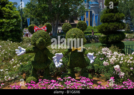 Topolino e Minnie Mouse arbusto Topiaria da presso il Walt Disney World Resort in Orlando Florida Foto Stock