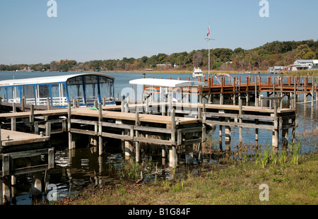 Docking station in Lago di Dora dove i turisti prendere le barche per crociere panoramiche del lago e della Dora Canal nella Florida Centrale Foto Stock