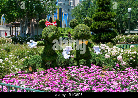 Topolino e Minnie Mouse arbusto Topiaria da presso il Walt Disney World Resort in Orlando Florida Foto Stock