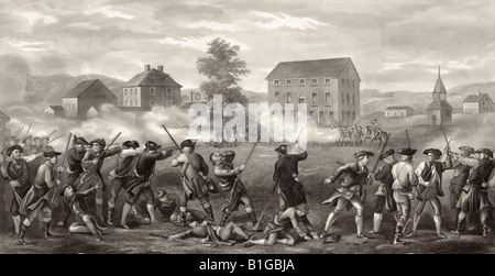 La battaglia di Lexington, aprile 19,1775. Primi colpi della guerra di indipendenza americana Foto Stock