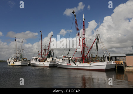 Gamberetti barche ormeggiate e nuvole di sera Foto Stock