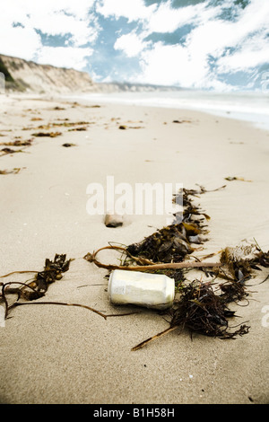 Scartato può su di una spiaggia di sabbia Foto Stock