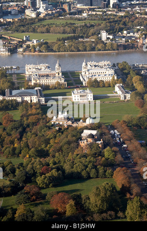 Vista aerea a nord ovest di Greenwich Park Palace Thames di Fiume Isle of Dogs London SE10 E14 REGNO UNITO Foto Stock