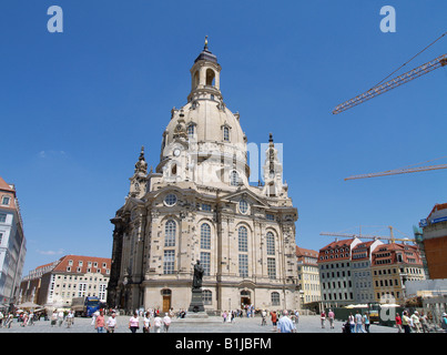 Chiesa Frauenkirche, Martin Lutero statua, in Germania, in Sassonia, Dresden Foto Stock