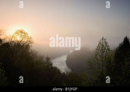 Tramonto su Nebbia avvolta Cumberland River a Cumberland Falls State Park Whitley County Kentucky Foto Stock