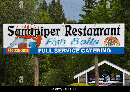 Ristorante segno pubblicità pesce bollire Door County Wisconsin Foto Stock