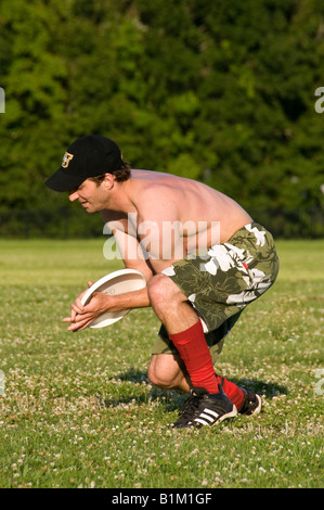 Ultimate Frisbee match campo intramurali, University of Louisiana a Lafayette, Lafayette, Louisiana. Foto Stock