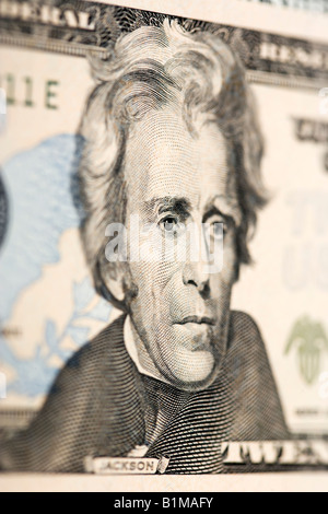 Ritratto di Andrew Jackson in venti dollari Foto Stock