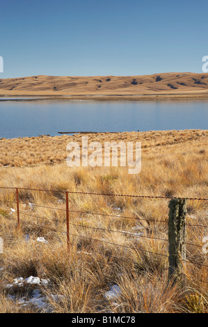 Logan masterizzare il serbatoio Grande Palude di Moss e gamma di Lammermoor vecchio sentiero Dunstan Central Otago Isola del Sud della Nuova Zelanda Foto Stock