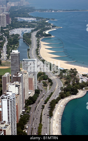 Arial vista di Lake Shore Drive da torre Hancock Observatory Foto Stock