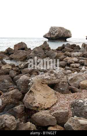 Mar Ionio visto dal litorale roccioso vicino a Sinarades città sull'isola greca di Corfù Foto Stock