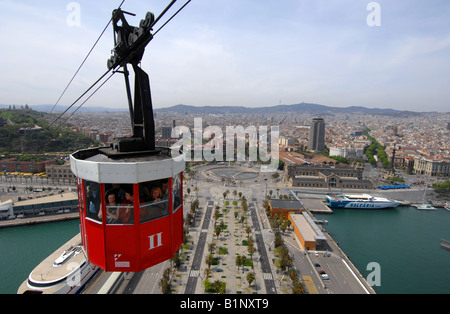 Barcellona, "cable car ride su Port Vell Harbour, Barcellona, Spagna Foto Stock