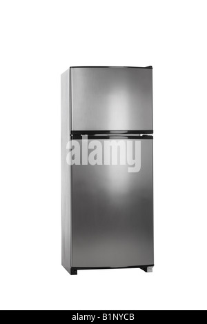 Acciaio inossidabile frigorifero ritagliata su sfondo bianco Foto Stock