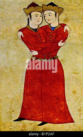 Abbracciando Gemeni Iran 1600 Annuncio greco Safavid islamico Persiano Foto Stock