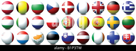 27 palle colorate che rappresentano le 27 nazioni dell'Unione europea Foto Stock