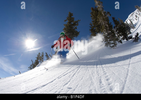 Sciatore maschio al Grand Targhee Wyoming USA Foto Stock