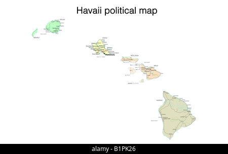 Dello stato delle Hawaii mappa politico Foto Stock