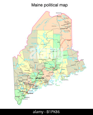 Stato del Maine mappa politico Foto Stock